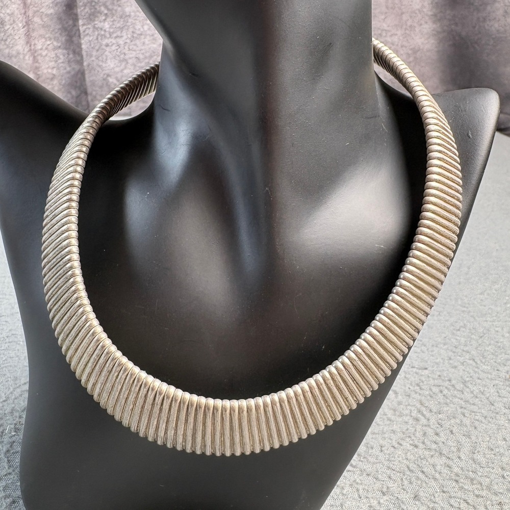 Vintage Silver Tone Tubogas Gas Pipe Omega Collar Statement Necklace 15 Inch